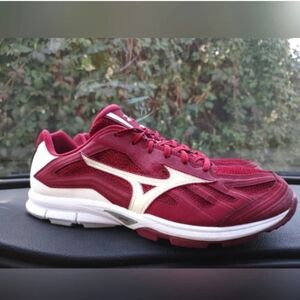 Red and white sports shoes